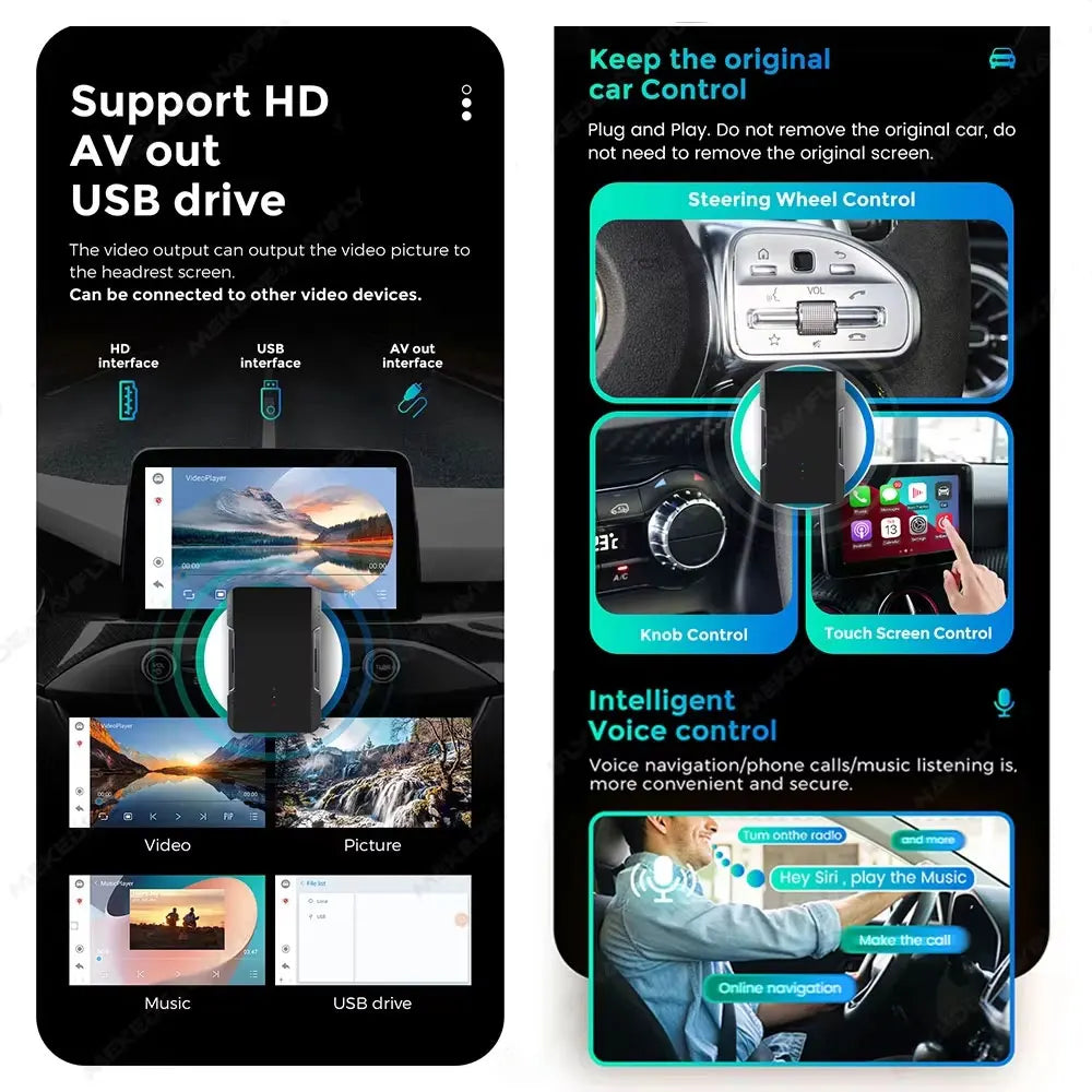 Wireless CarPlay & Android Auto AI Box Adapter – Plug & Play, Universal Fit, Bluetooth 5.0 | Wooboobox GT2