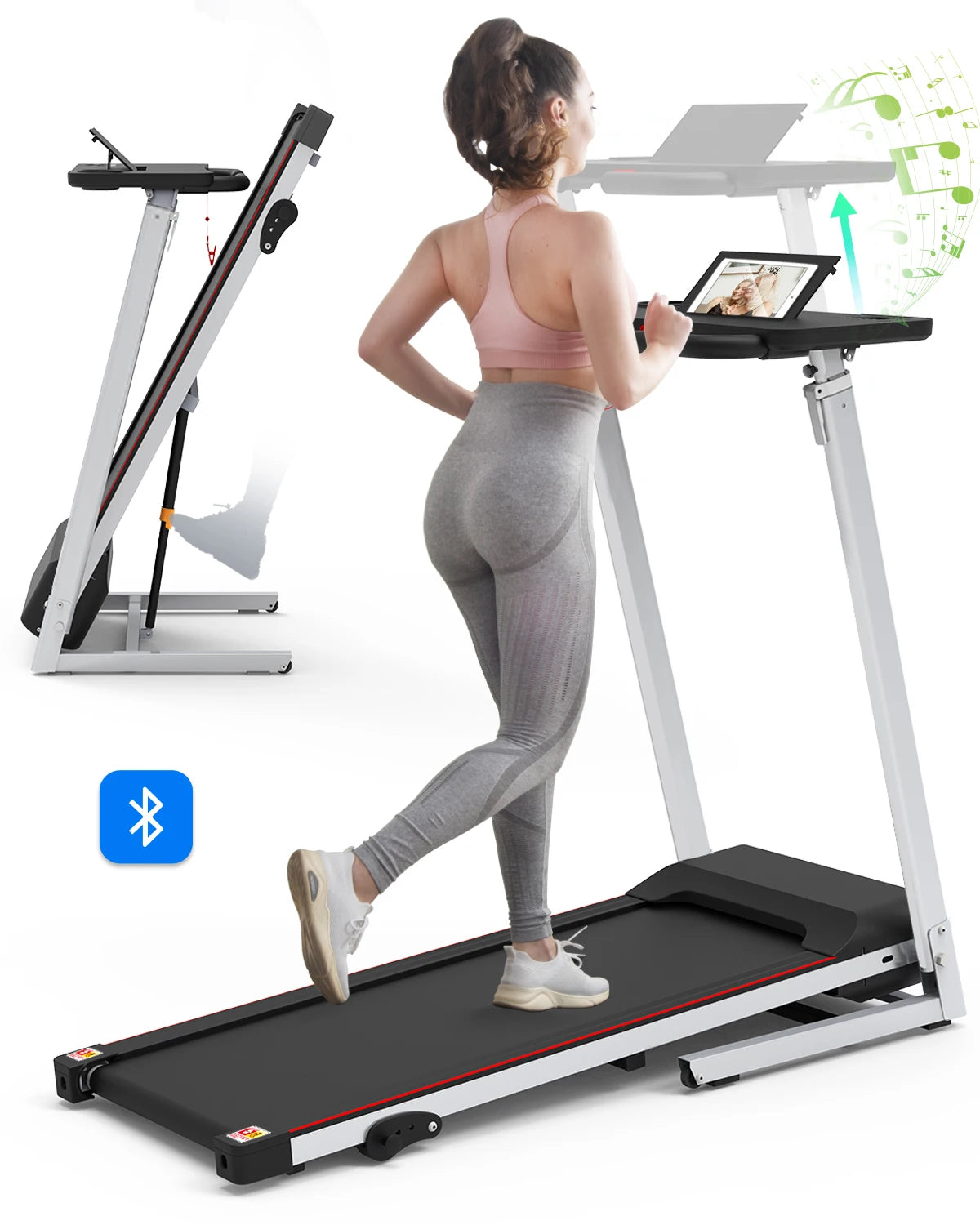 Kreeda Factory Foldable Electric Treadmill | 2.5HP | 265 LBS | 3-Level Incline | 12 Programs | LED Display | Pink & Black