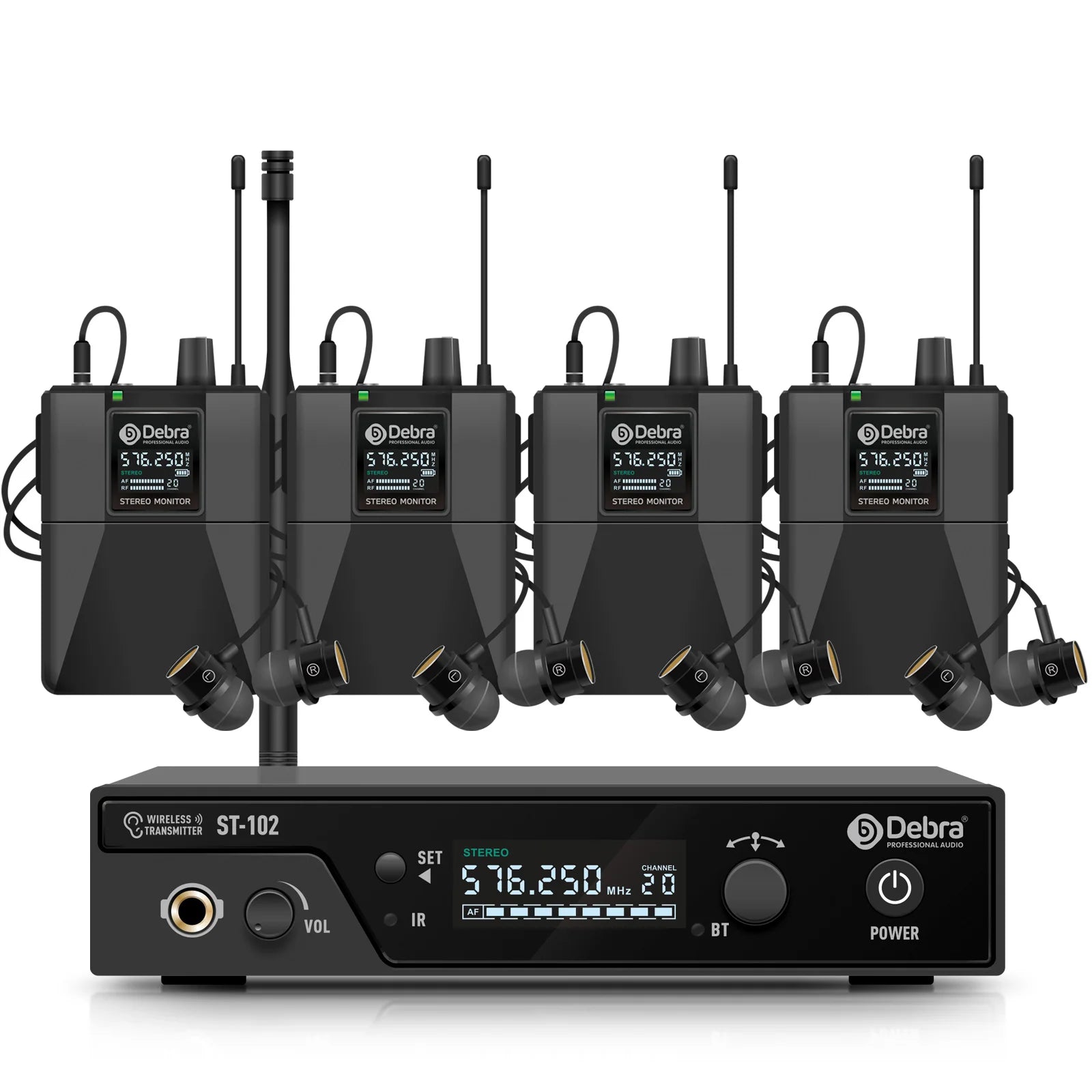 Debra Audio ST-102 4-Channel UHF Wireless In-Ear Monitor System – 300m Range for Stage & Recording