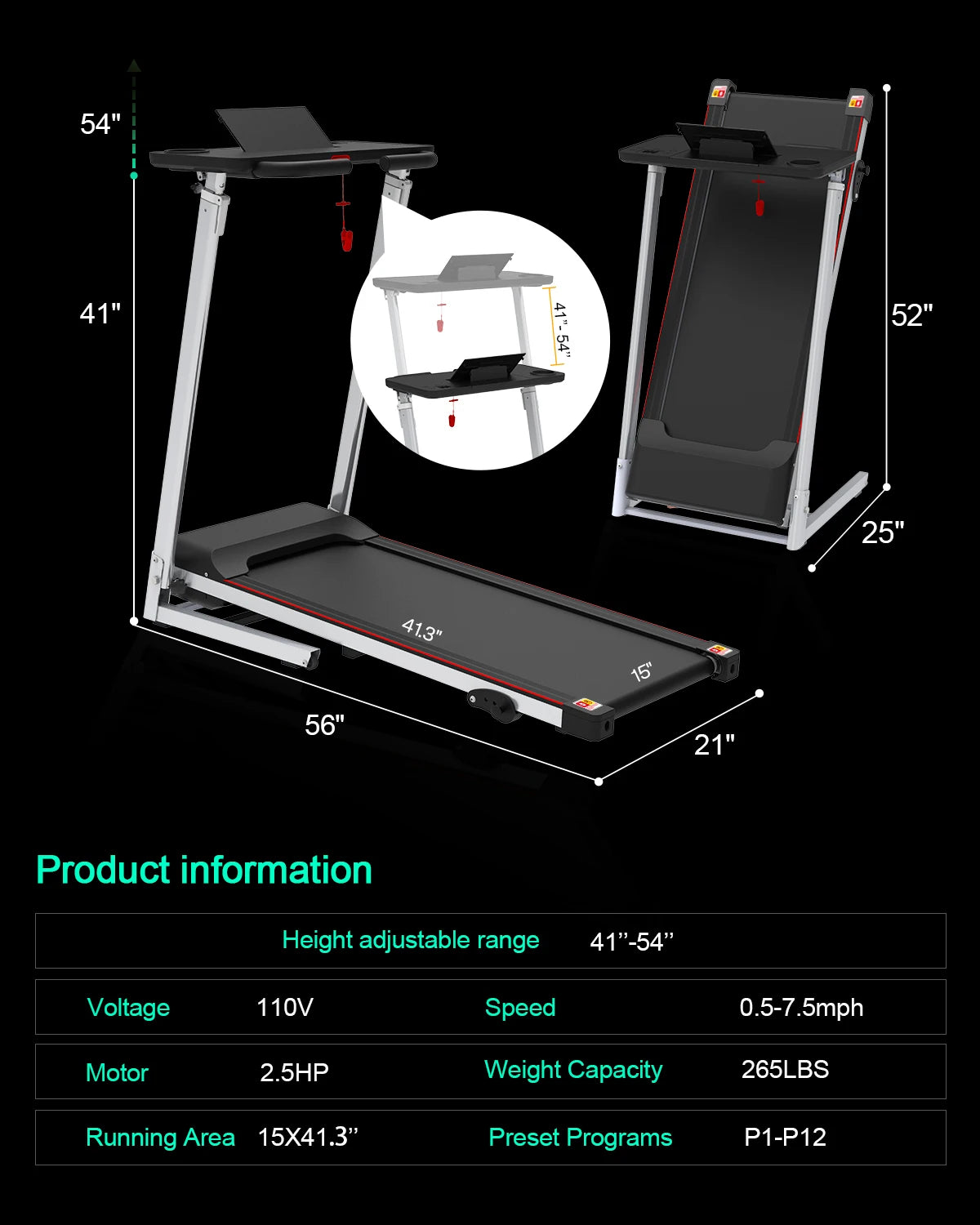 Kreeda Factory Foldable Electric Treadmill | 2.5HP | 265 LBS | 3-Level Incline | 12 Programs | LED Display | Pink & Black