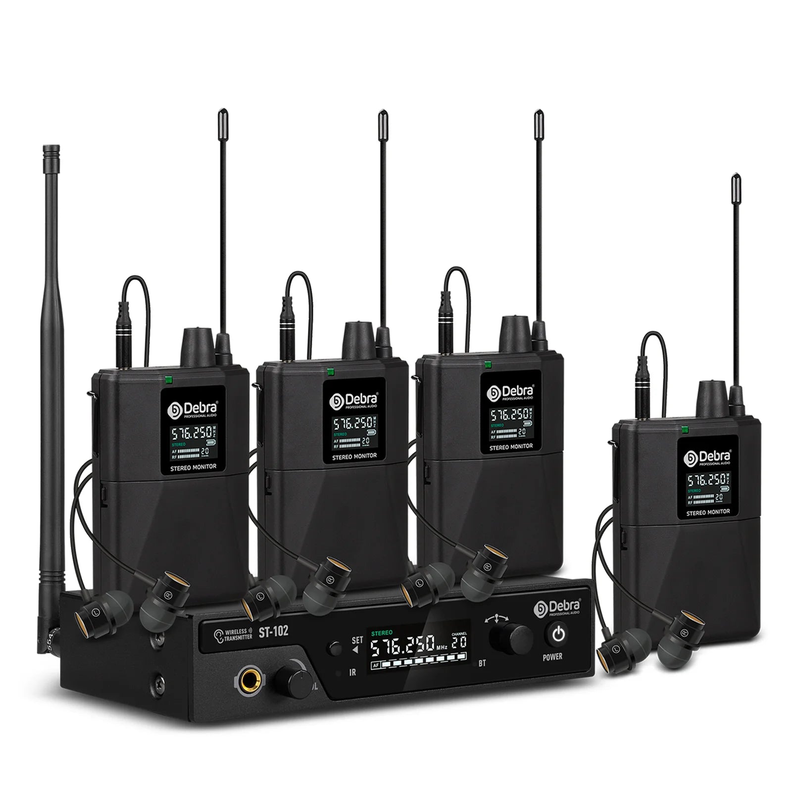 Debra Audio ST-102 4-Channel UHF Wireless In-Ear Monitor System – 300m Range for Stage & Recording