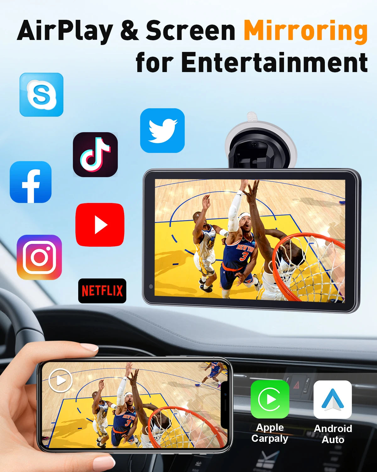 7" Wireless CarPlay & Android Auto Portable Car Display – GPS, AirPlay, FM/AUX, Voice Control | Universal Fit