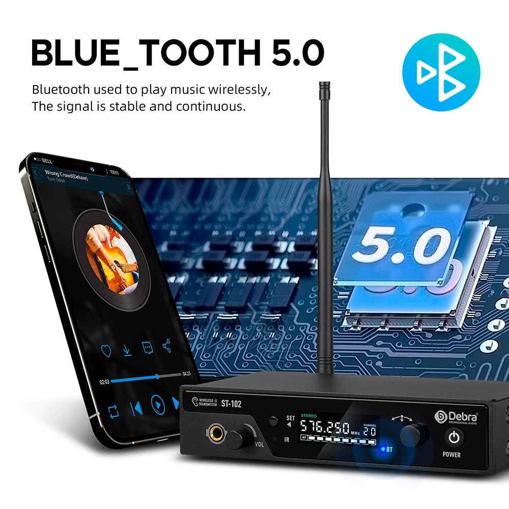Debra Audio ST-102 4-Channel UHF Wireless In-Ear Monitor System – 300m Range for Stage & Recording