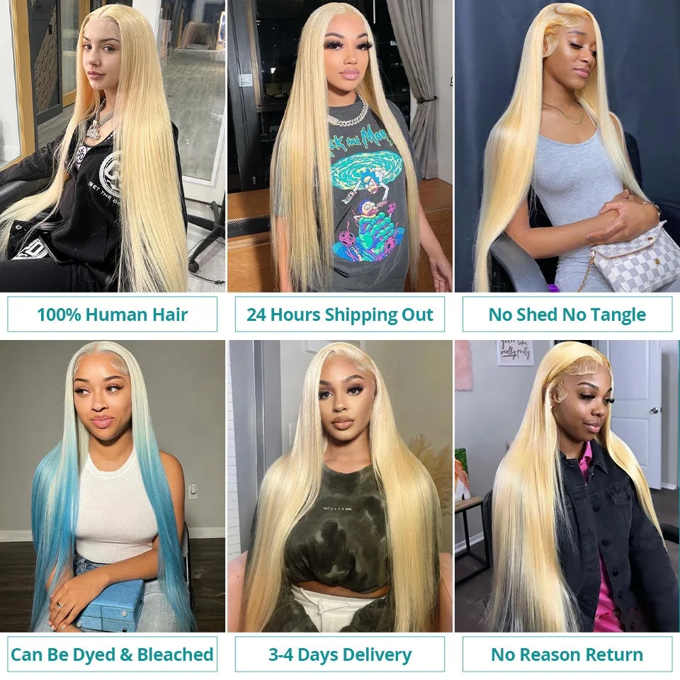613 Blonde Bone Straight Human Hair Lace Front Wig