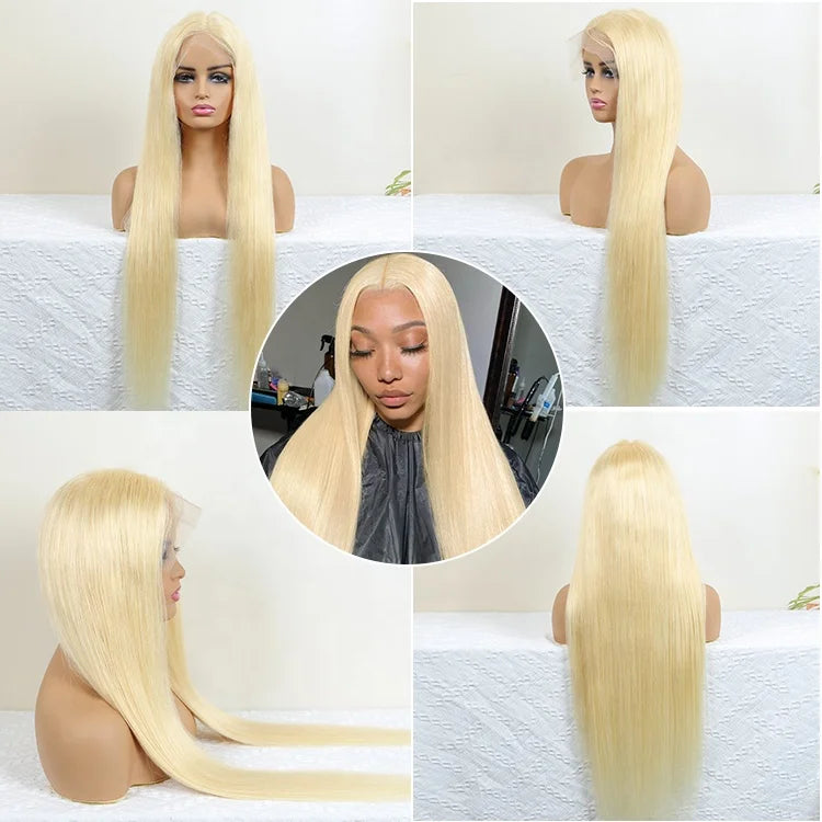 613 Blonde Bone Straight Human Hair Lace Front Wig