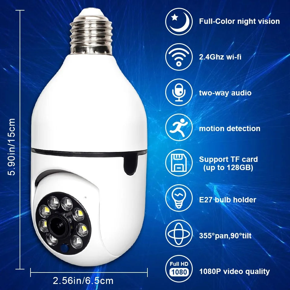 SJS 360° Panoramic WiFi Light Bulb Security Camera – 1080P