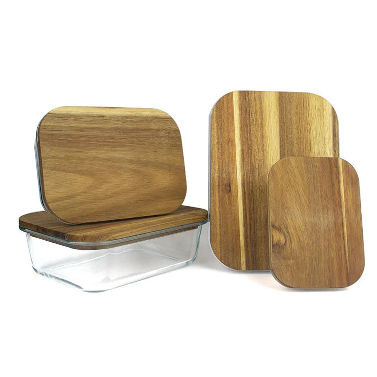 4-Piece Glass Food Storage Container Set with Wooden Lids – BPA-Free