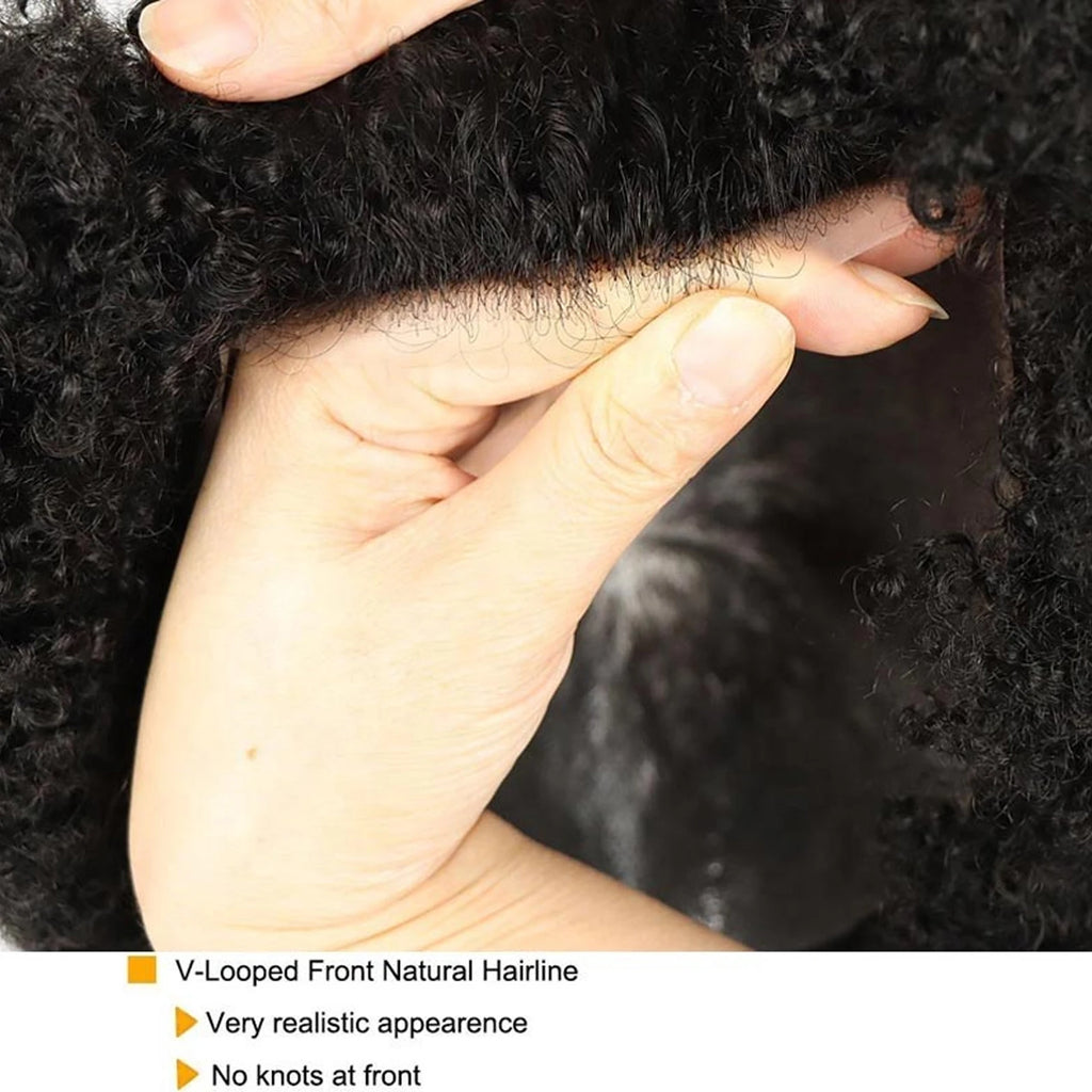 Kinky Curly Human Hair PU Toupee