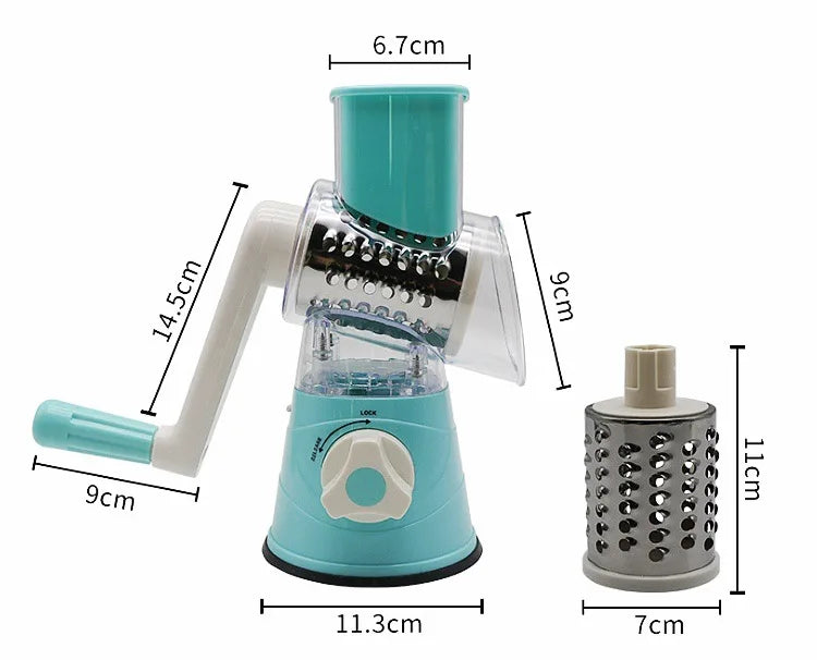 Rotary Cheese Grater & Vegetable Slicer with 3 Drum Blades