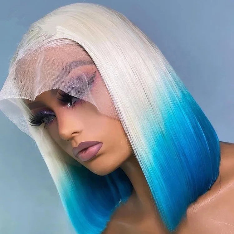 Split Hair Color Human Hair Wigs Half pink Half Blonde Half Black Lace Frontal Human Hair Wigs Two Tone Colors Lce Front Wigs