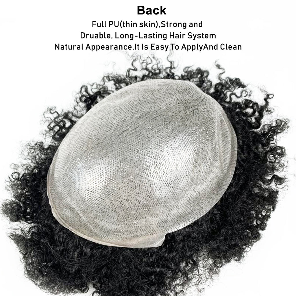 Kinky Curly Human Hair PU Toupee
