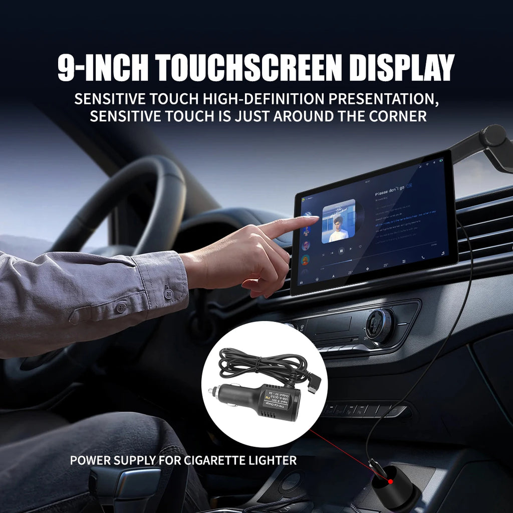 9" Portable Wireless CarPlay Screen – Universal Dashboard Display, Phone Mirror Link, No Installation