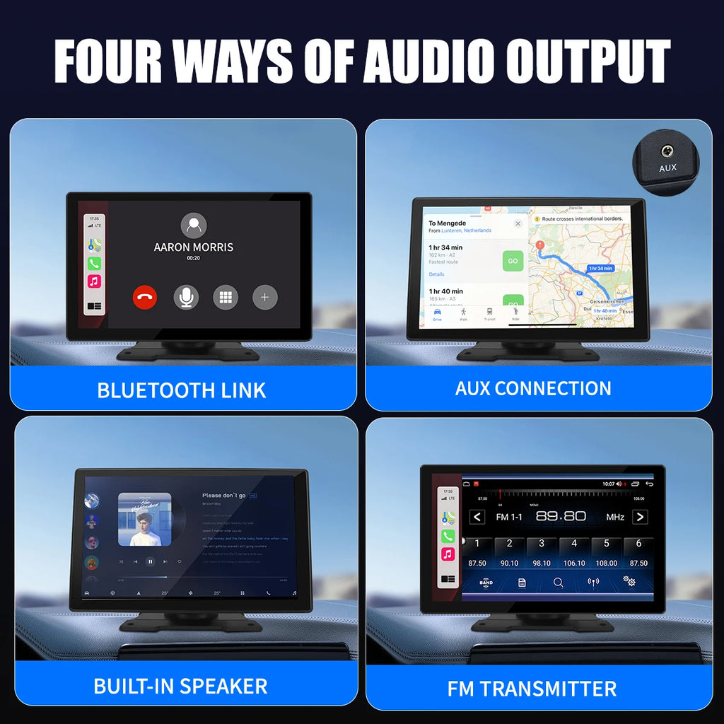 9" Portable Wireless CarPlay Screen – Universal Dashboard Display, Phone Mirror Link, No Installation