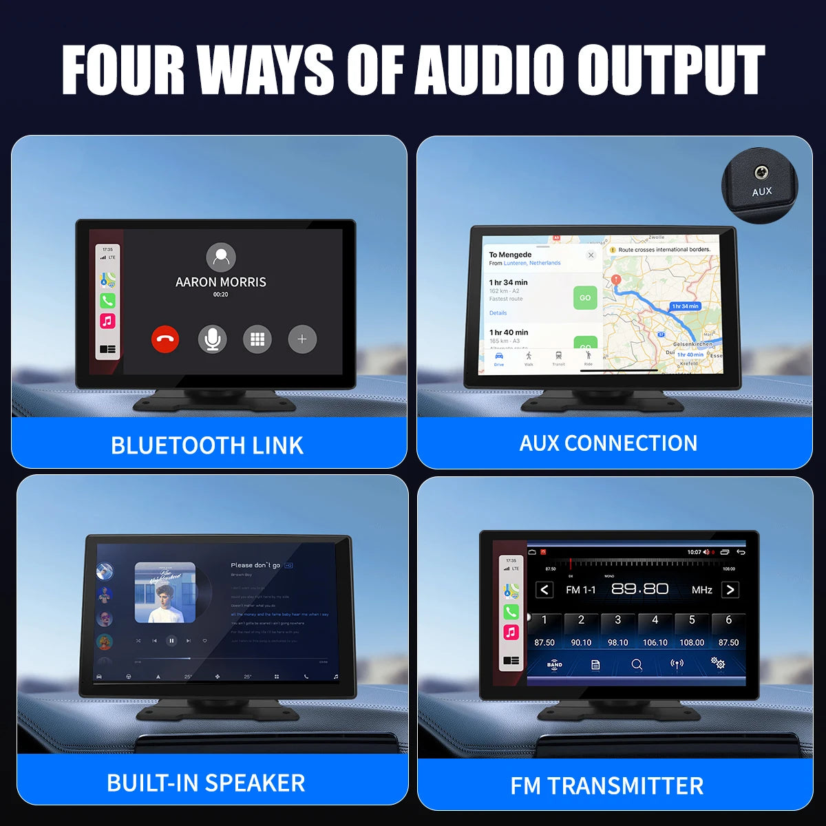 9" Portable Wireless CarPlay Screen – Universal Dashboard Display, Phone Mirror Link, No Installation