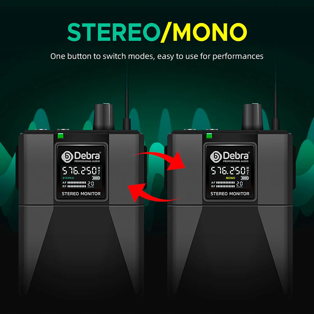 Debra Audio ST-102 4-Channel UHF Wireless In-Ear Monitor System – 300m Range for Stage & Recording