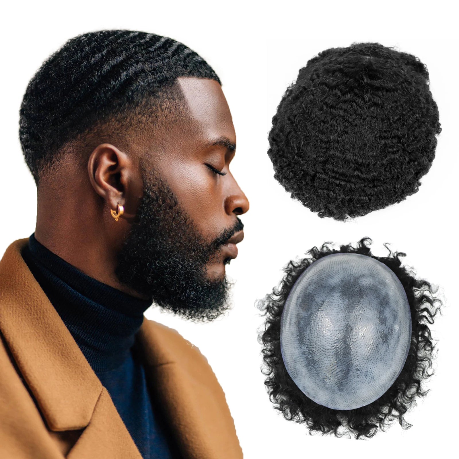 Kinky Curly Human Hair PU Toupee