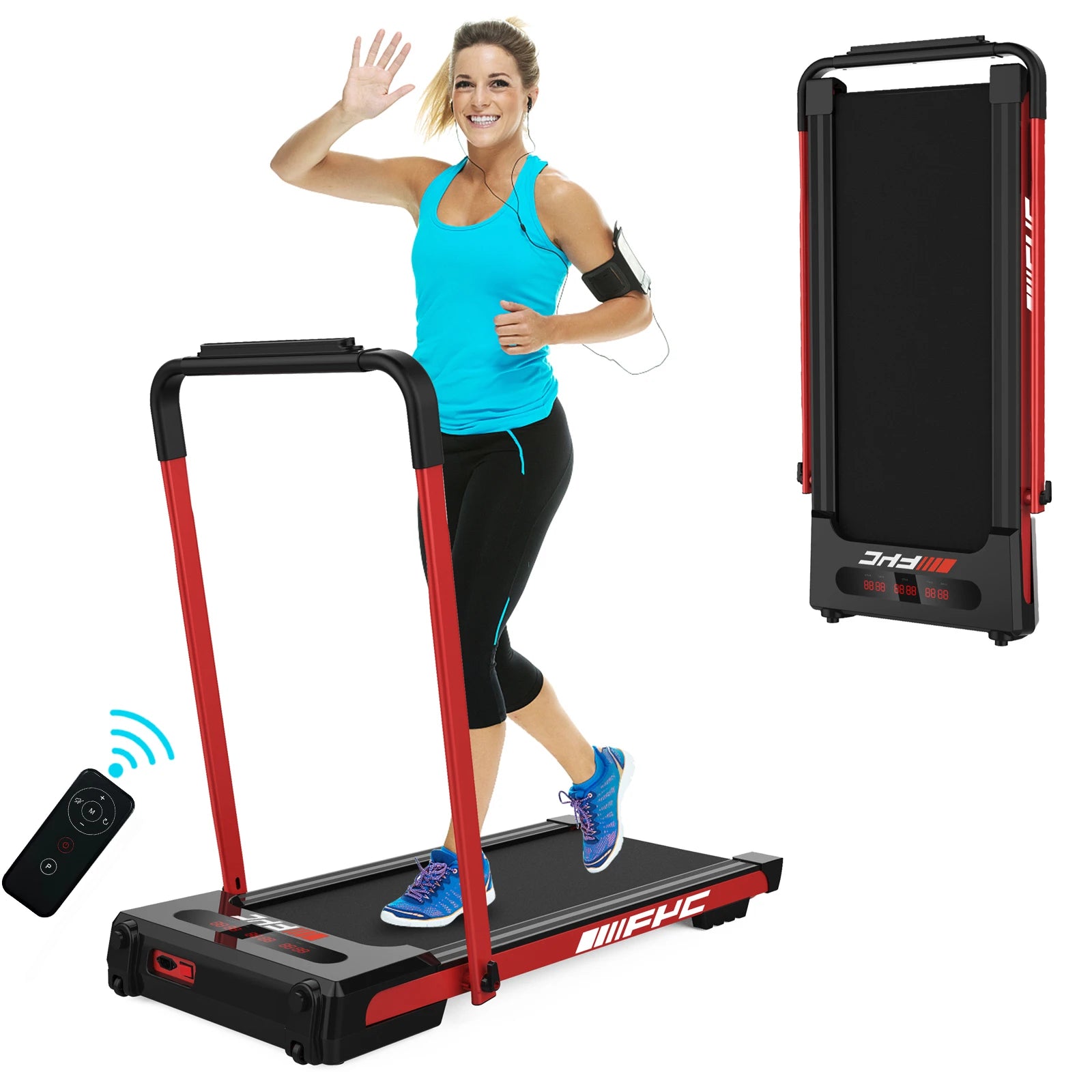 Kreeda Factory Foldable Electric Treadmill | 2.5HP | 300 LBS | Auto Incline | 12 Programs | Walking Pad for Home & Office | Pink & Black