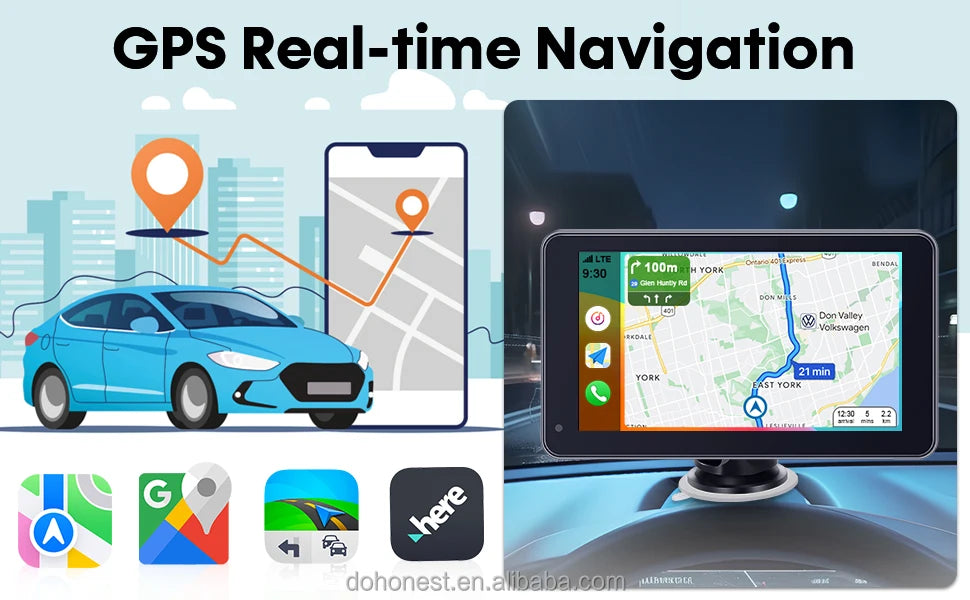 7" Wireless CarPlay & Android Auto Portable Car Display – GPS, AirPlay, FM/AUX, Voice Control | Universal Fit