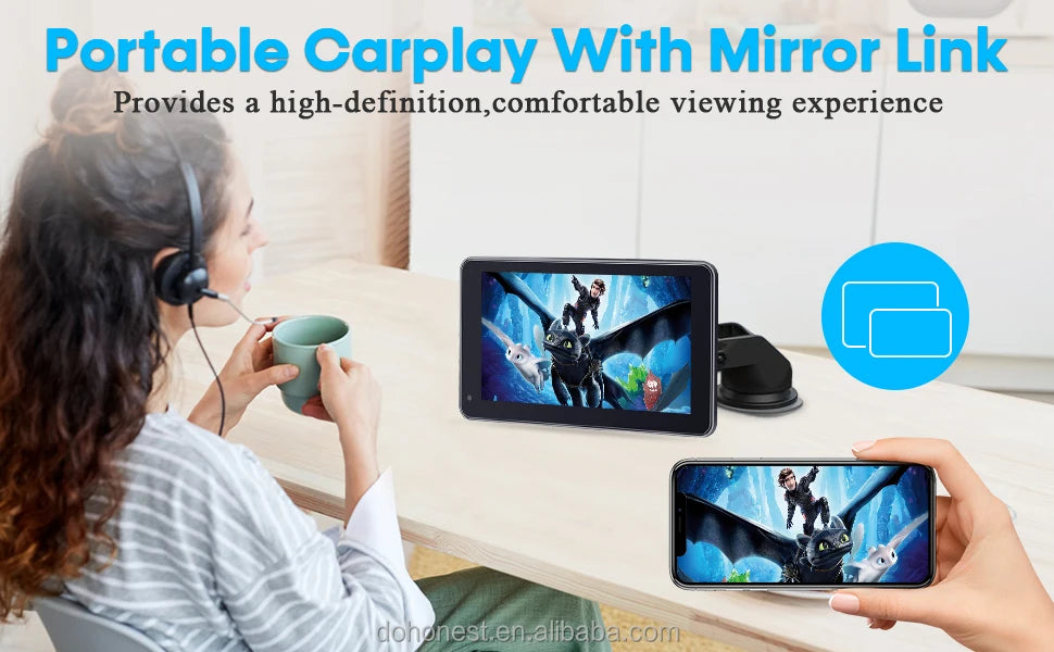7" Wireless CarPlay & Android Auto Portable Car Display – GPS, AirPlay, FM/AUX, Voice Control | Universal Fit