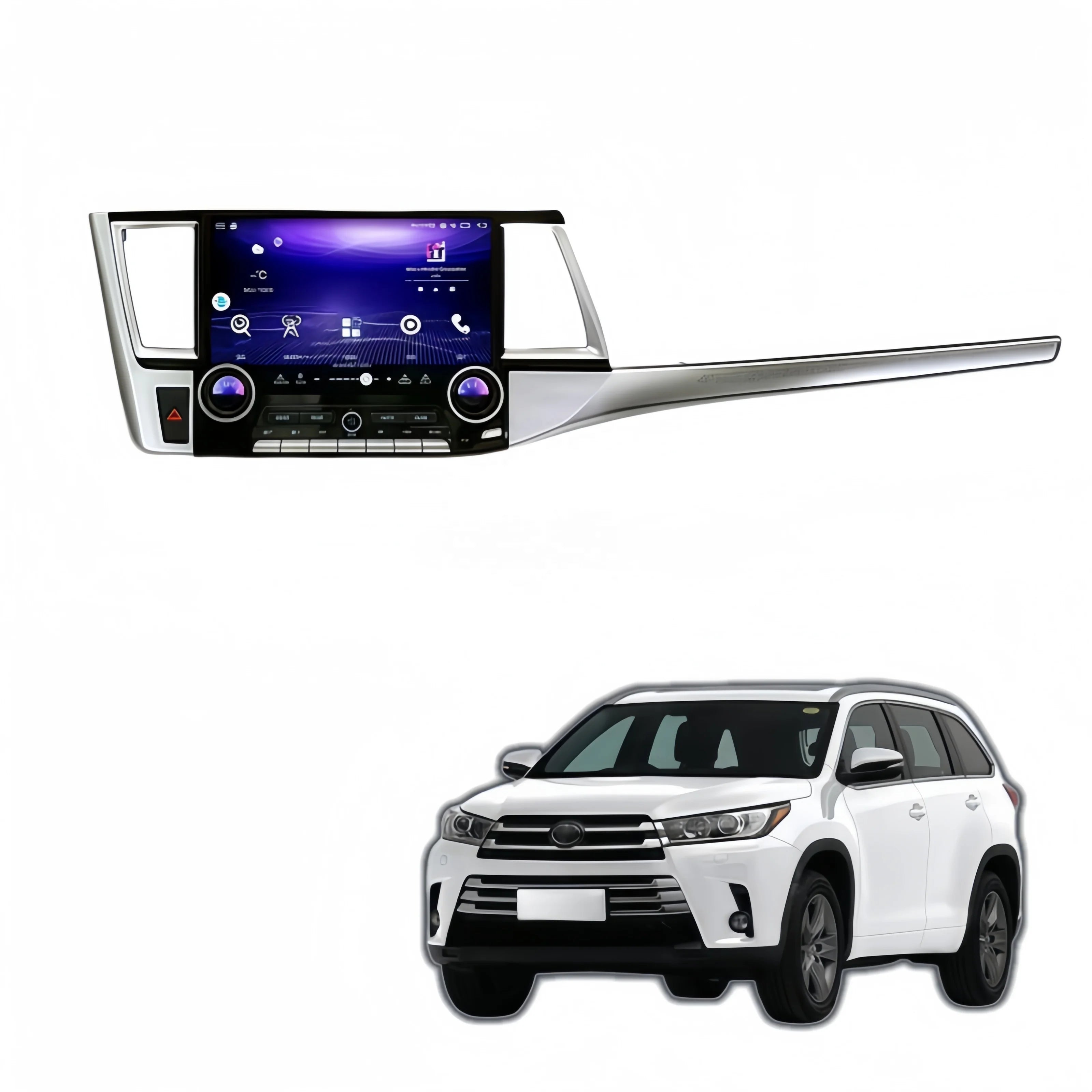 12.6" Android Car Radio for Toyota Highlander 2015-2021 – QLED, Wireless CarPlay, Android Auto & GPS