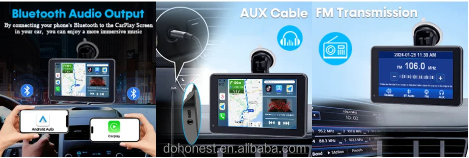7" Wireless CarPlay & Android Auto Portable Car Display – GPS, AirPlay, FM/AUX, Voice Control | Universal Fit