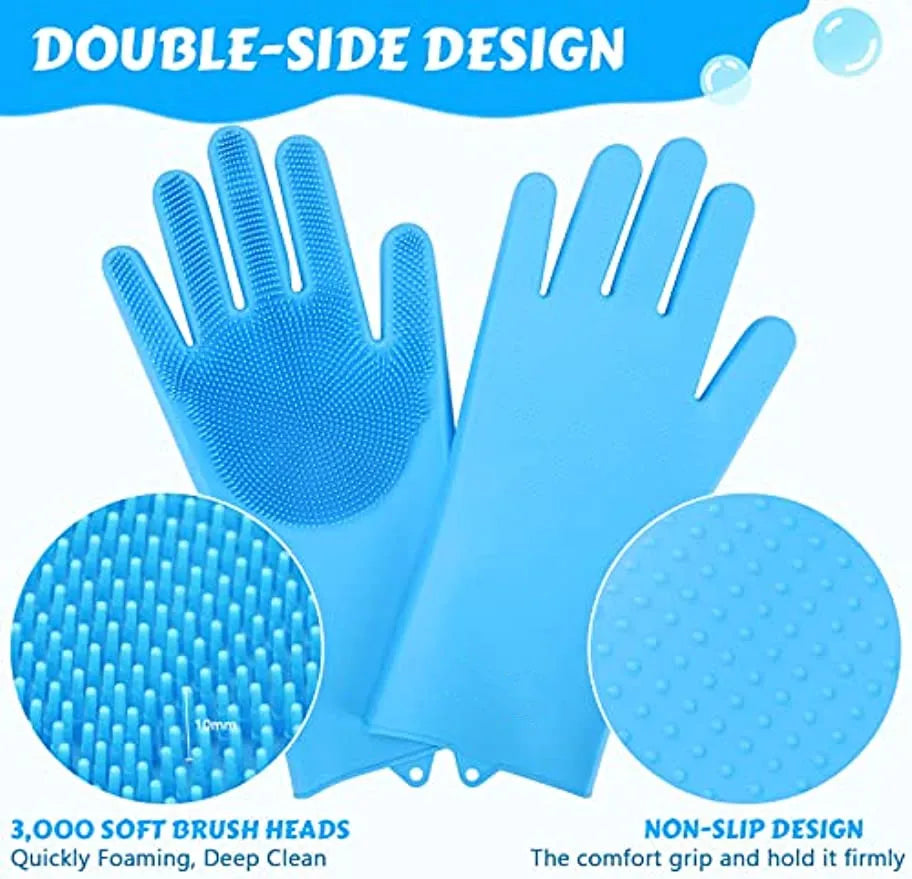 2-in-1 Silicone Pet Bathing & Grooming Glove – 3,000 Brush Heads | Deep Clean & Massage | Cats, Dogs & Rabbits | Pink & Blue
