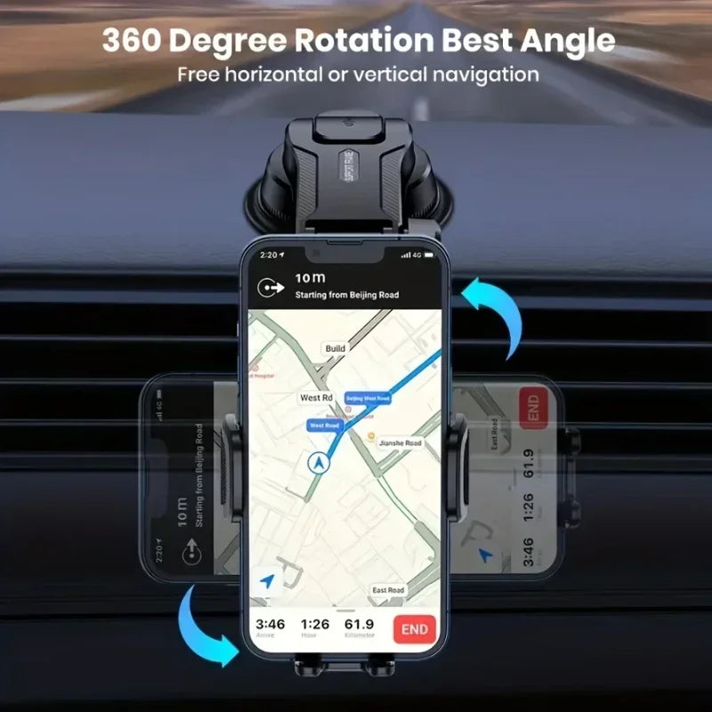 Adjustable Car Phone Mount – 360° Swivel Dashboard Cradle, Strong Suction, Anti-Shake Design