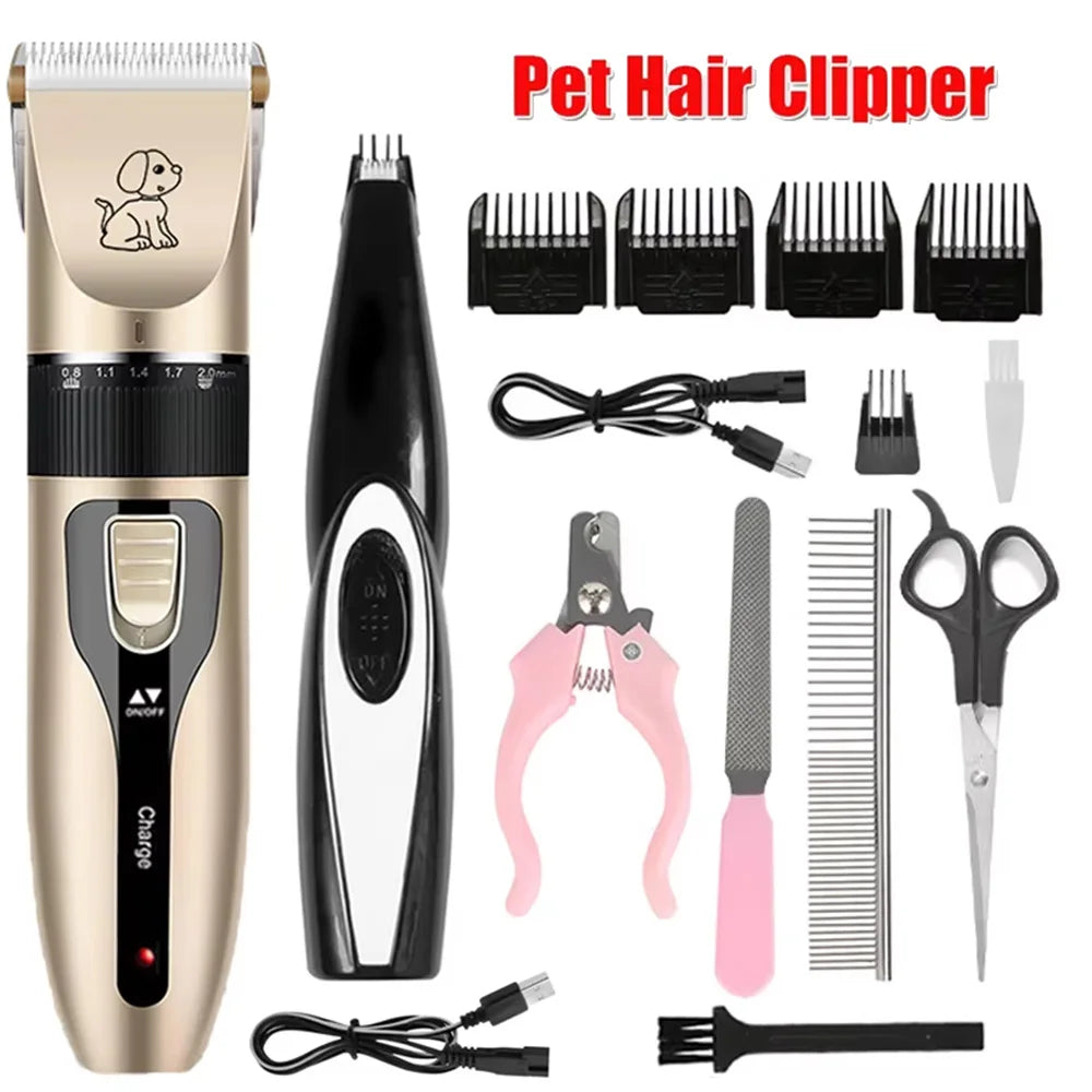 Professional Pet Grooming Clipper Kit – Rechargeable | Quiet | Titanium Ceramic Blade | 4–15 Piece Sets