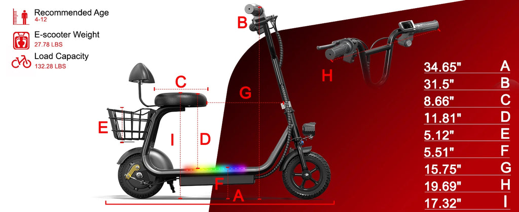 Spacewalk Kids Folding Electric Scooter with Seat & Basket