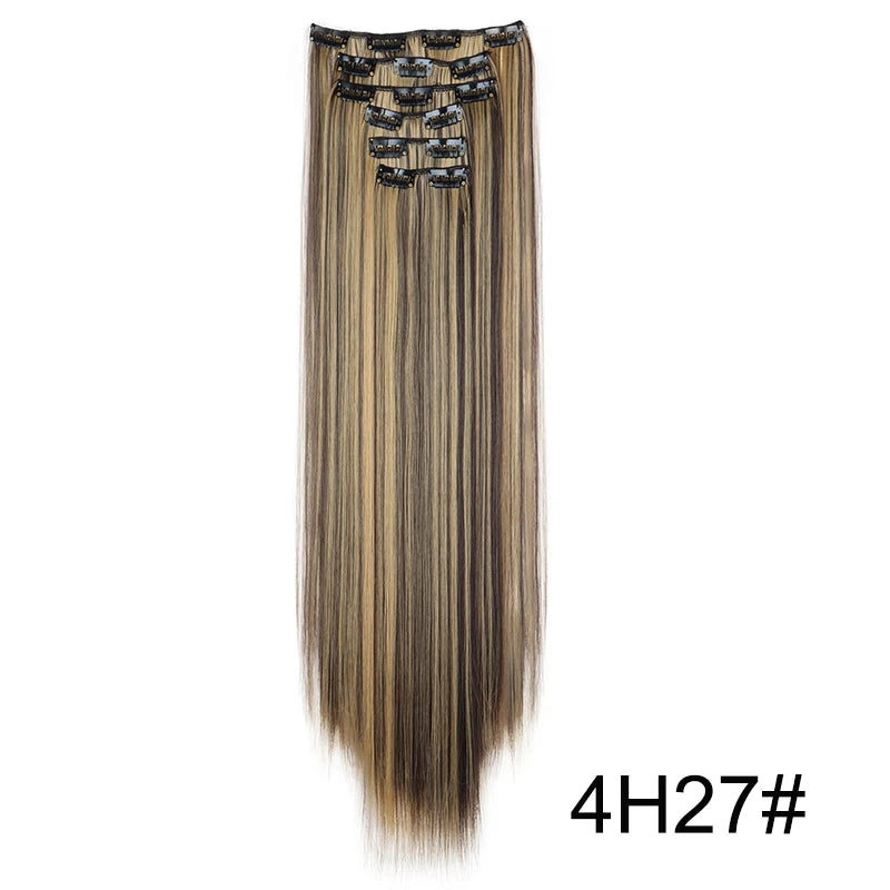 WIGSIN 24-Inch Synthetic Clip-In Hair Extensions – Long Straight | 6 Pcs 16 Clips | 20+ Colors | Heat Resistant