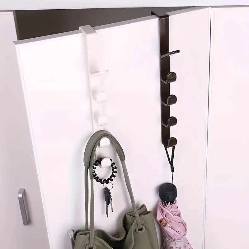 5-Hook Over-the-Door Organizer Rack – No-Drill ABS Plastic | Bags, Hats & Coats | Black, White, Brown