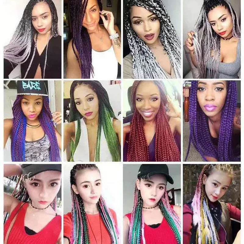 24" Synthetic Braiding Hair Extensions – Ombre Rainbow Colors, Jumbo DIY Hair for Women