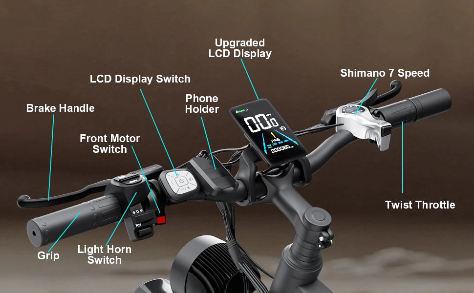 EOEOTWO 26" Fat Tire Electric Bike for Adults, 1000W Motor 1500W Peak, 48V 15Ah Battery, 34 MPH Max Speed, Up to 60 Miles Long Range
