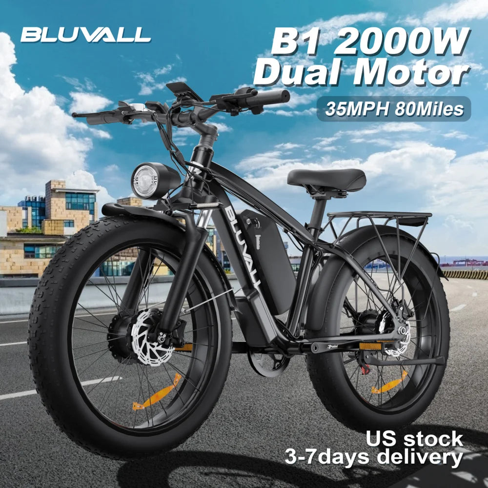 EOEOTWO 26" Fat Tire Electric Bike for Adults, 1000W Motor 1500W Peak, 48V 15Ah Battery, 34 MPH Max Speed, Up to 60 Miles Long Range