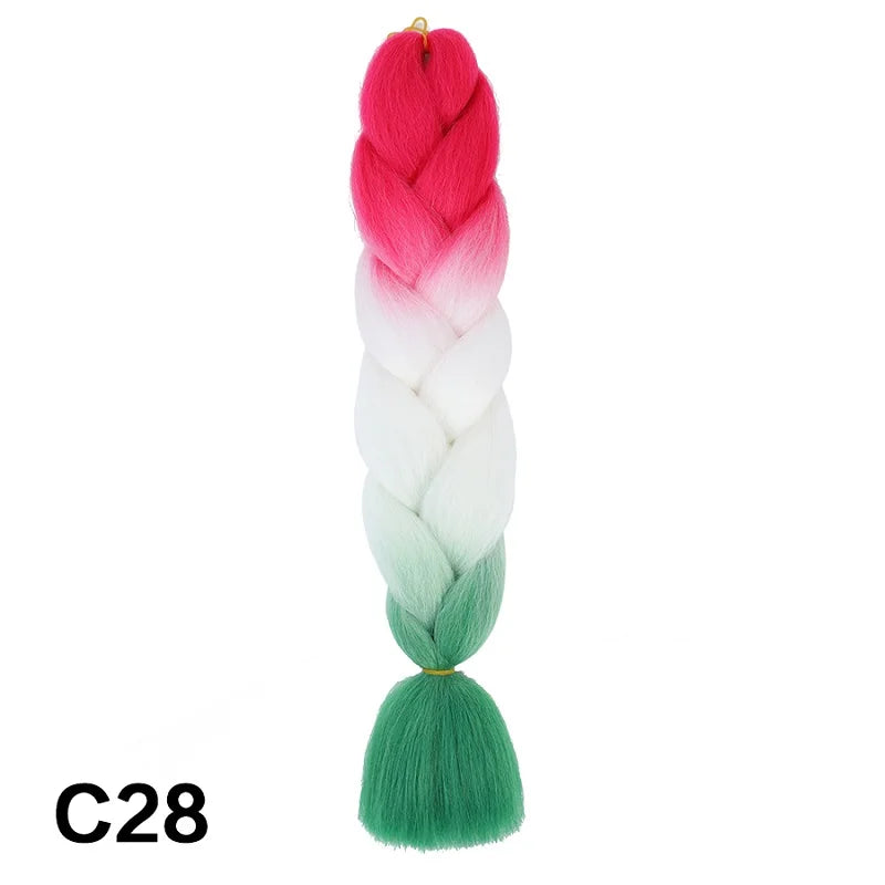 24" Synthetic Braiding Hair Extensions – Ombre Rainbow Colors, Jumbo DIY Hair for Women