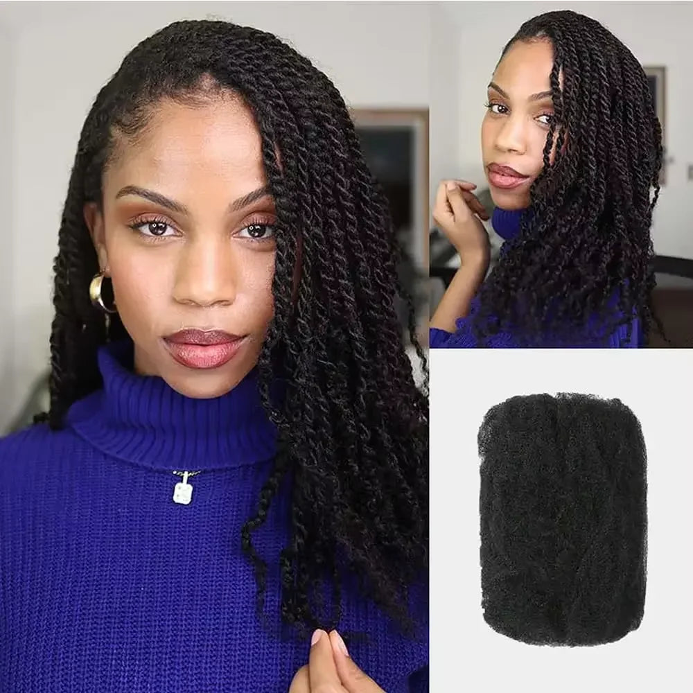 QVR Afro Kinky Bulk Human Hair for Braiding & Dreadlocks | 100% Brazilian Remy | 10-22 Inch | 9 Colors | 50g