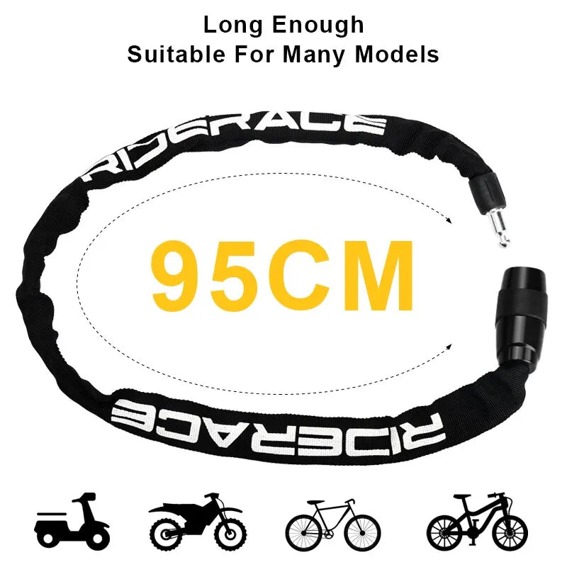 RIDERACE Bicycle Chain Lock – Anti-Theft | 95cm | Zinc Alloy | 2 Keys | Orange & Black