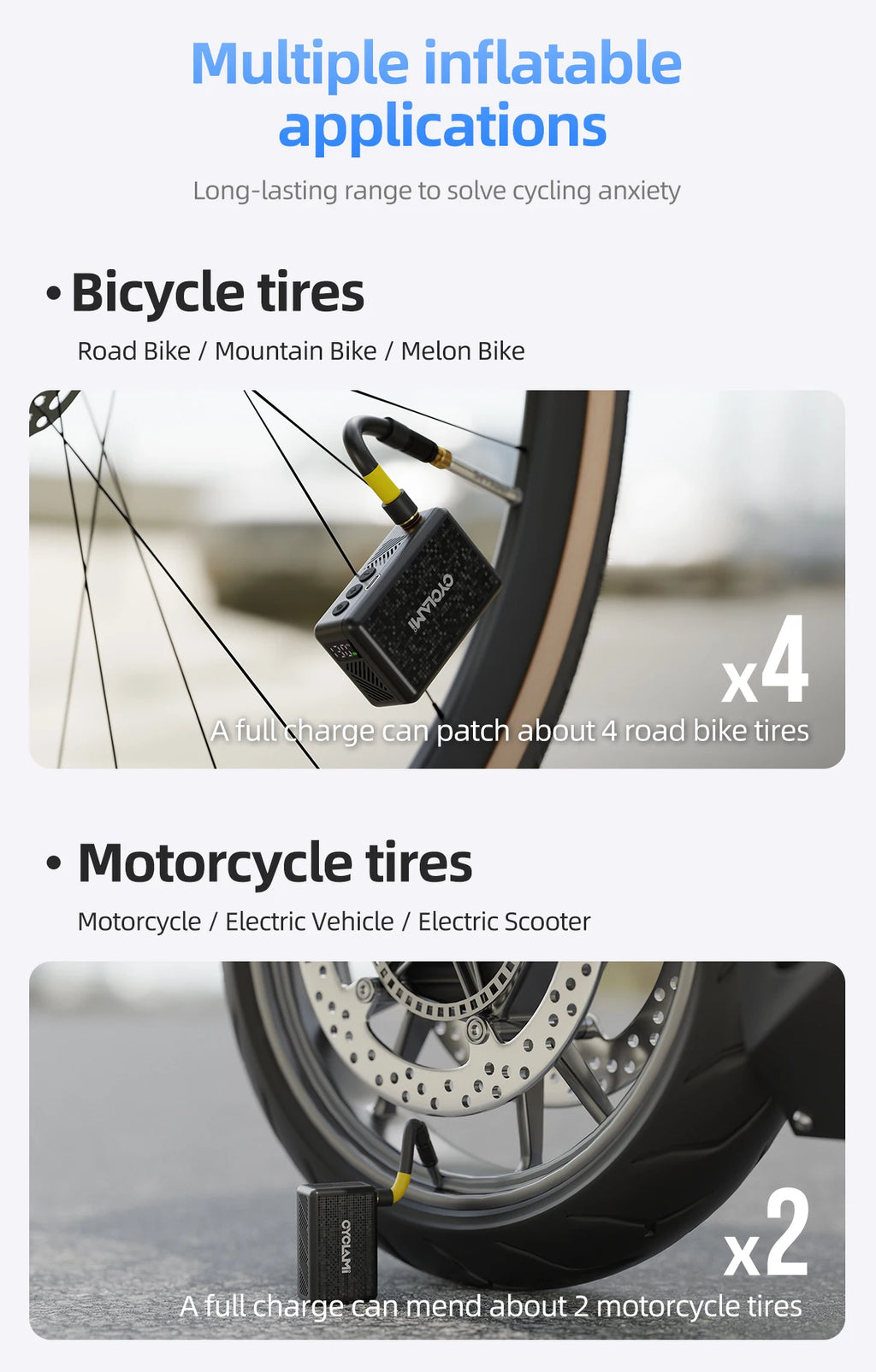 CYCLAMI AM6 Portable Pocket Electric Bike Pump – 130 PSI | Preset Pressure | MTB & Road Bike
