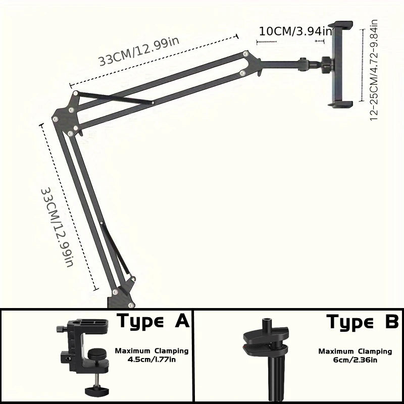 Adjustable Long-Arm Tablet Holder for Bed & Desk – 4.7–13 Inch