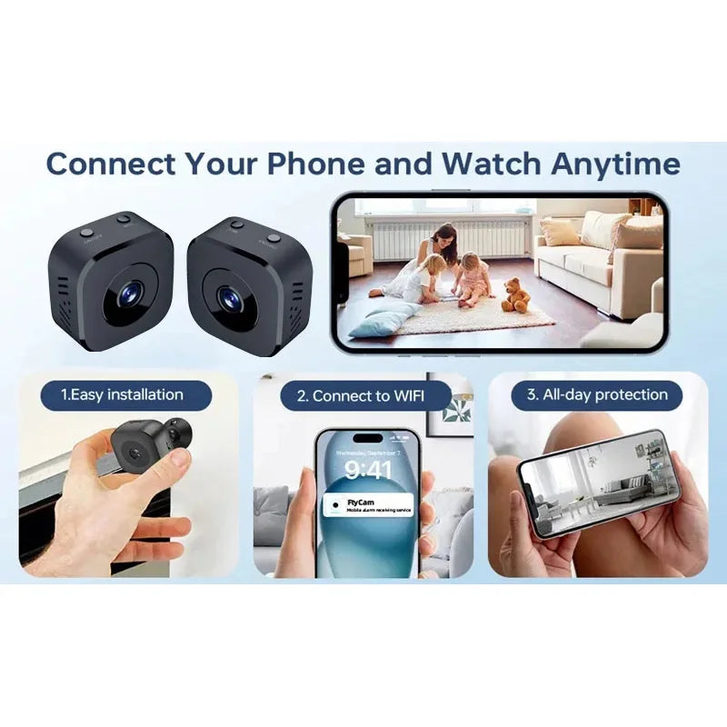 Mini 1080P Full HD WiFi Security Camera | Night Vision | Motion Detection | 2-Way Audio | Loop Recording | White & Black