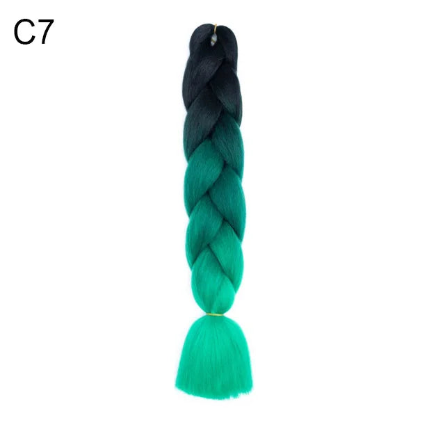 24" Synthetic Braiding Hair Extensions – Ombre Rainbow Colors, Jumbo DIY Hair for Women