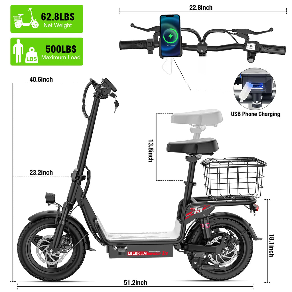 14-Inch Folding Electric Bike with Basket – 48V