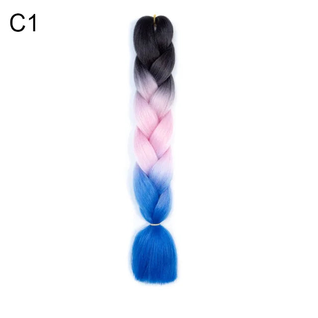 24" Synthetic Braiding Hair Extensions – Ombre Rainbow Colors, Jumbo DIY Hair for Women