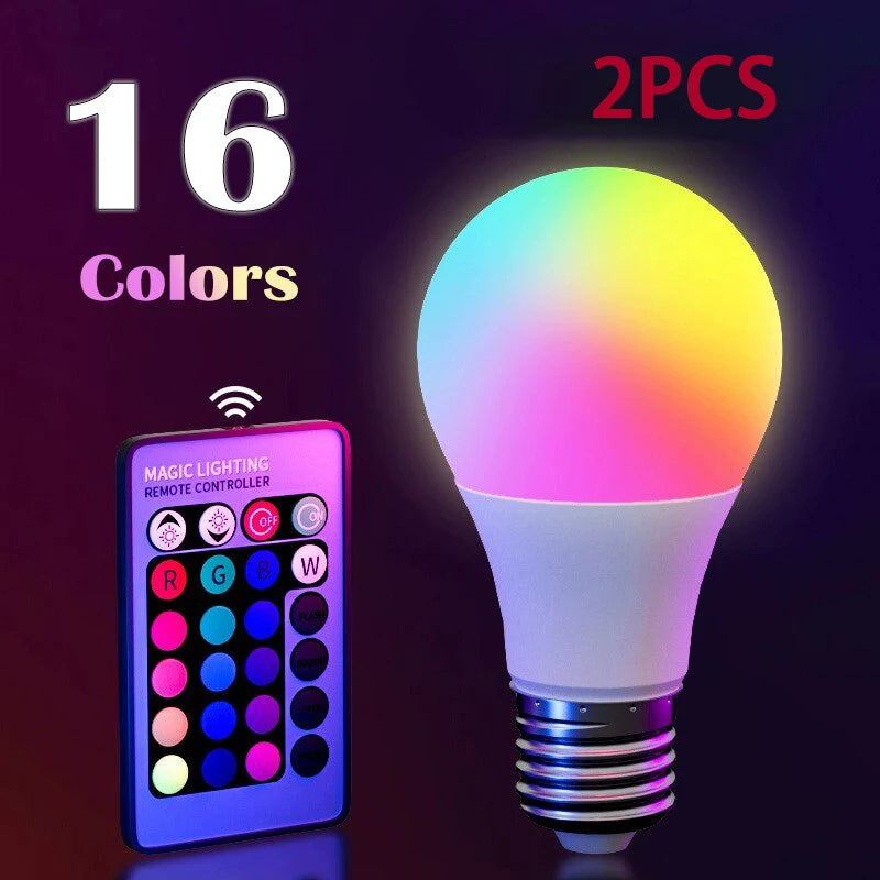 16-Color RGB LED Smart Bulb – E27, 8W Dimmable, 24-Key Remote Control | 1-10 Pack