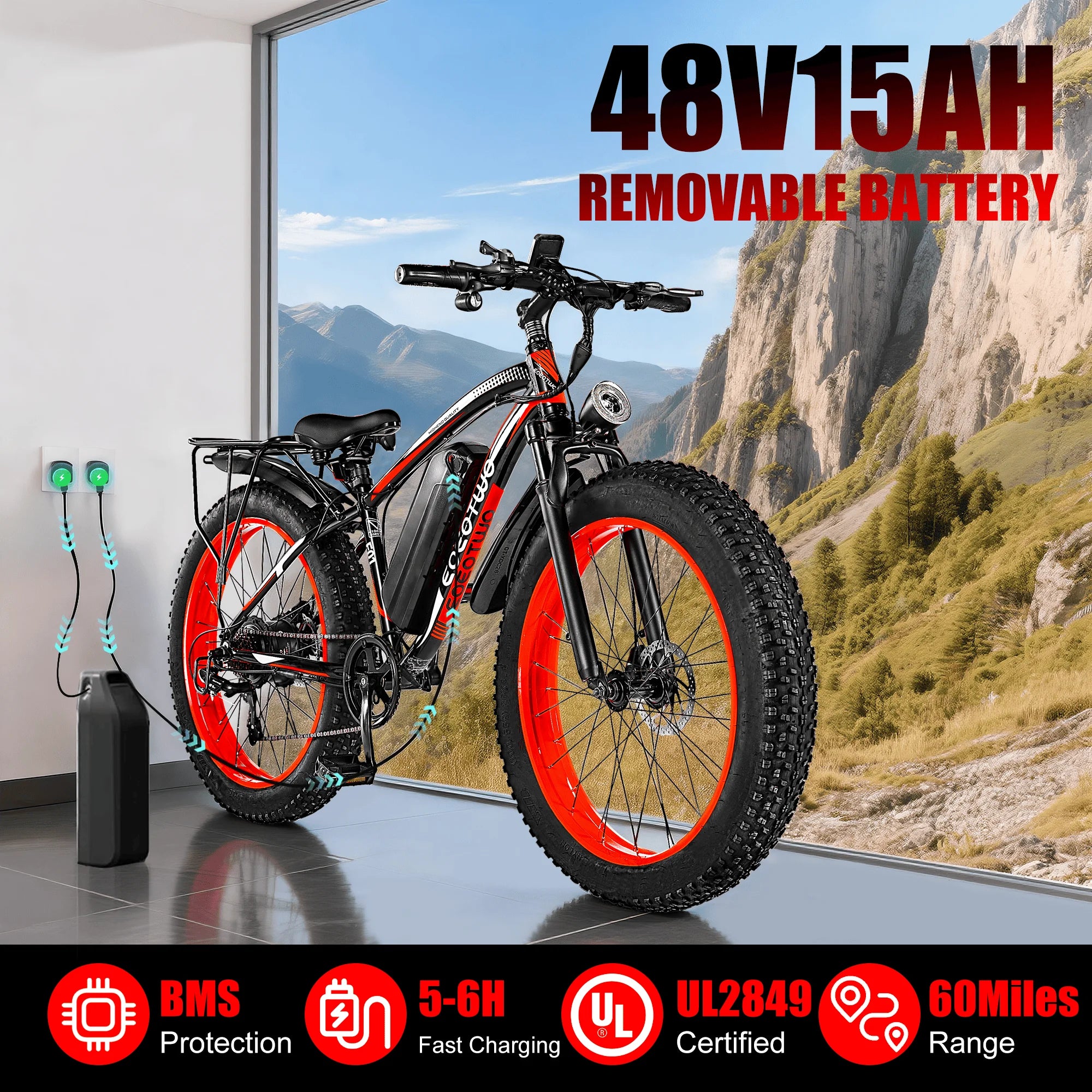 1500W Fat Tire Electric Mountain Bike – 48V 15Ah Battery