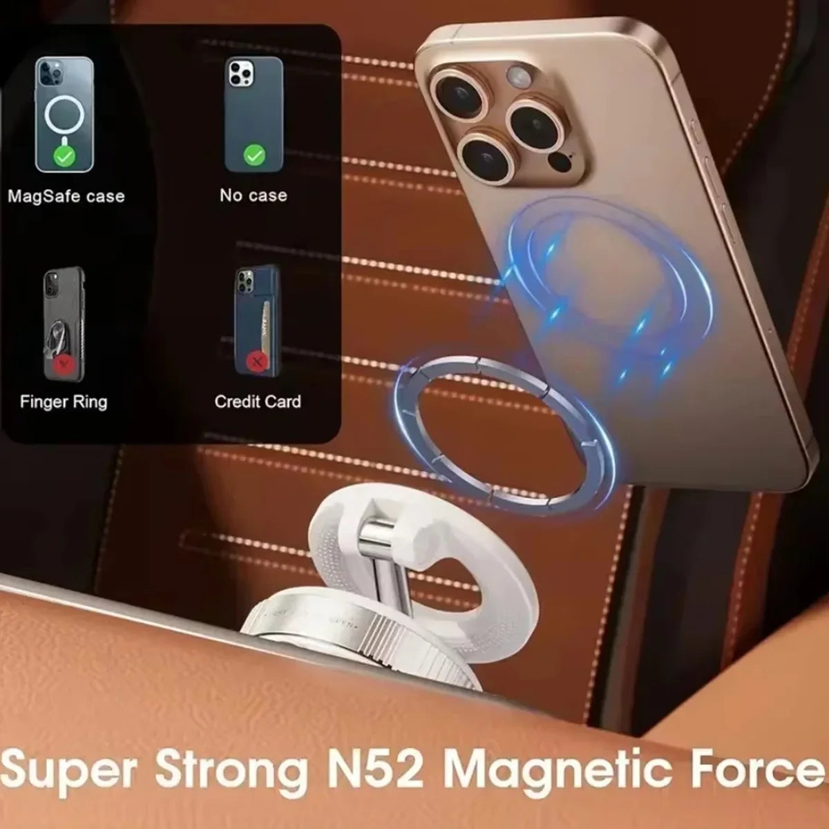 Strong Magnetic Foldable Car Phone Mount – 360° Rotation | Windshield & Multi-Surface | Universal Fit | Black, Silver & White