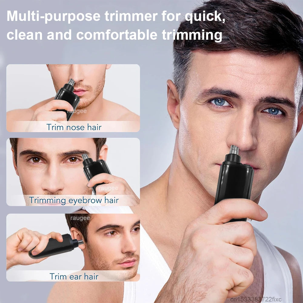 Rechargeable Electric Nose Hair Trimmer – 360° Blades, IPX7 Waterproof, USB Charging, LED Display