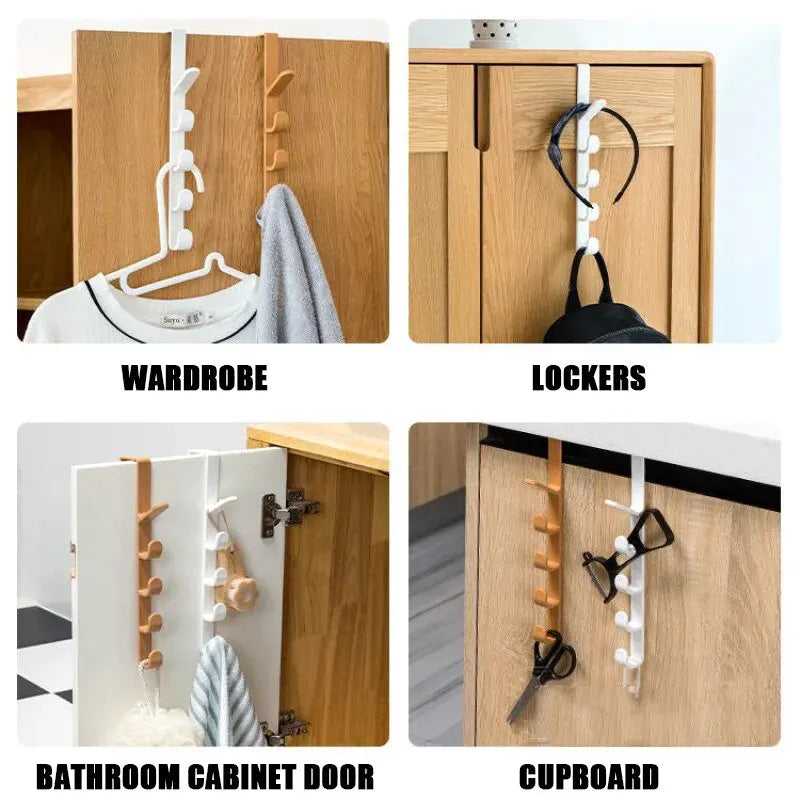 5-Hook Over-the-Door Organizer Rack – No-Drill ABS Plastic | Bags, Hats & Coats | Black, White, Brown