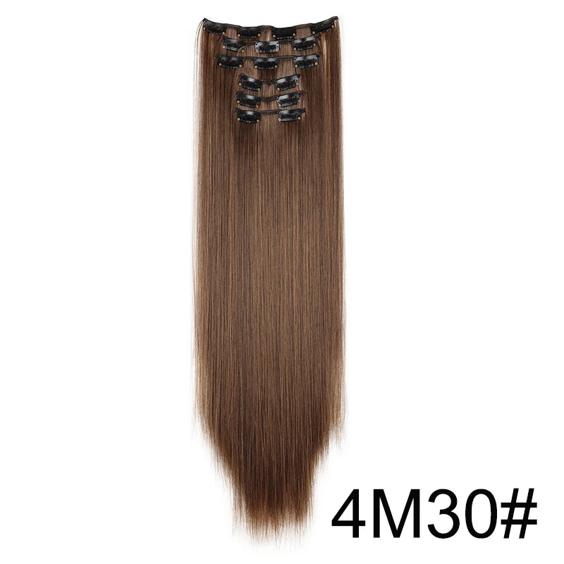 WIGSIN 24-Inch Synthetic Clip-In Hair Extensions – Long Straight | 6 Pcs 16 Clips | 20+ Colors | Heat Resistant