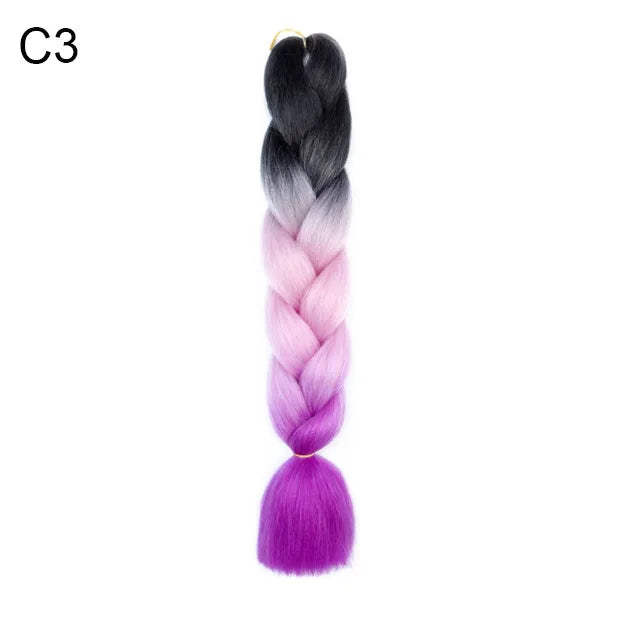 24" Synthetic Braiding Hair Extensions – Ombre Rainbow Colors, Jumbo DIY Hair for Women